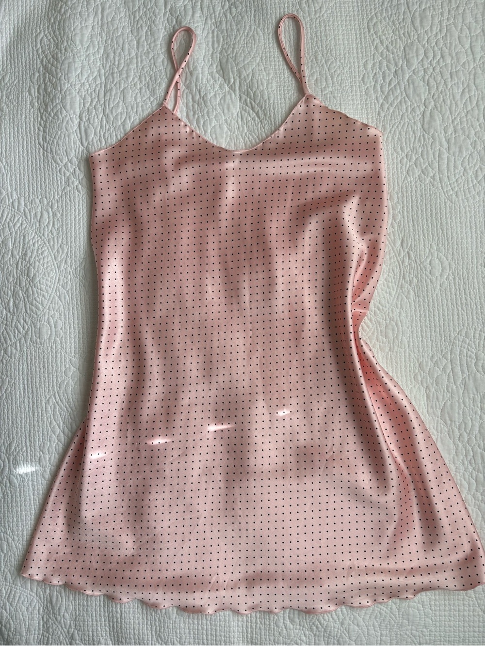 Vintage Pink Polka Dot Satin Lingerie Slip Dress